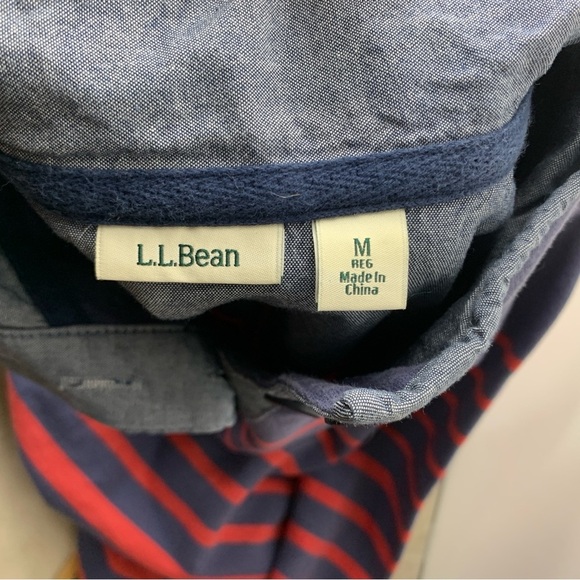 LL Bean Women Size Medium Pullover 1/4 Button Long Sleeve Top Blue Red Striped - Picture 7 of 8